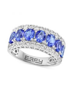 Effy Blue & White Sapphire Ring (3-1/2 ct. t.w.) & Diamond (1/20 ct. t.w.) in 14k White Gold. (Also available in yellow gold Emerald and white gold Tanzanite)