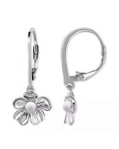 Cultured Freshwater Pearl (3mm) Flower Leverback Drop Earrings, Created for Macy's