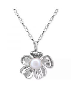 Cultured Freshwater Pearl (5mm) Flower Pendant Necklace, 16" + 2" extender, Created for Macy's