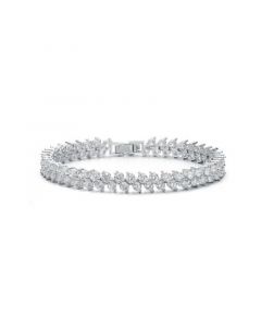 Gv White Gold Plated With Diamond Cubic Zirconia 2-stone Cluster Link Tennis Bracelet