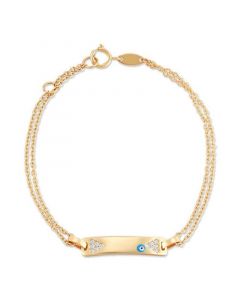 Children's Cubic Zirconia & Enamel Evil Eye ID Plate Bracelet in 14k Gold