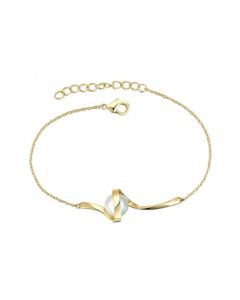 Gv Sterling Silver 14k Gold Plated With 7mm White Freshwater Pearl Adjustable Layering Bracelet