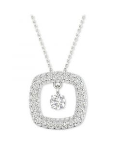 Diamond Orbital Square Halo Pendant Necklace (5/8 ct. t.w.) in 10k White Gold, 16" + 2" extender