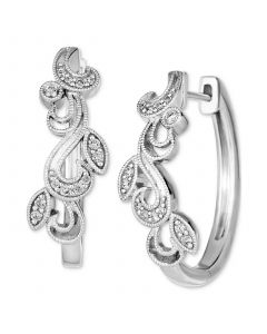 Vanilla Diamond Filigree Small Hoop Earrings (1/6 ct. t.w.) in Platinum, 0.89"