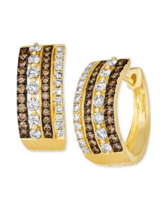 Chocolate Diamond & Nude Diamond Multirow Small Hoop Earrings (1-1/4 ct. t.w.) in 14k Gold, 0.7"