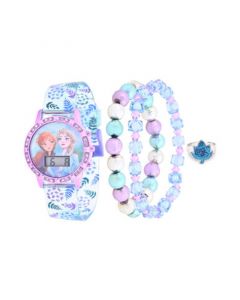 Girls' Digital Disney Frozen Light Blue Silicone Strap Watch 33mm Gift Set