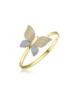 14K Gold Plated Bendable Cubic Zirconia Butterfly Garden Bracelet