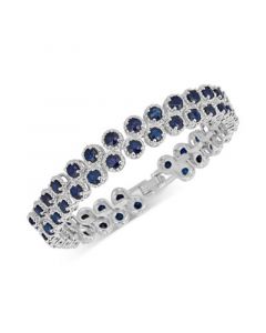 Sapphire (18-1/3 ct. t.w.) & White Topaz Accent Double Row Statement Bracelet in Sterling Silver