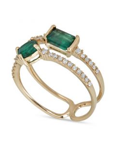 Emerald (1-1/10 ct. t.w.) & Diamond (1/5 ct. t.w.) Double Row Statement Ring in 14k Gold