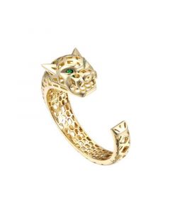 14k Gold Plated Sterling Silver with Emerald Cubic Zirconia Jaguar Open Cuff Bangle Bracelet