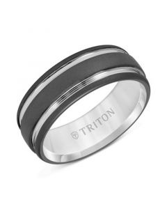 Men's Two-Tone Sandblast Finish Wedding Band in Black Tungsten Carbide