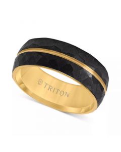 Men's Double Row Comfort Fit Wedding Band in Titanium & Yellow PVD-Plate