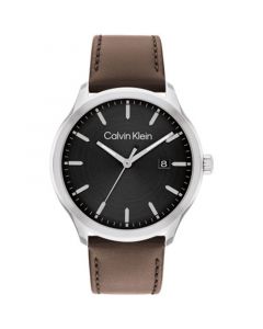 Men's 3H Quartz Brown Leather Strap Watch 43mm