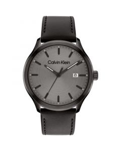 Men's 3H Quartz Black Leather Strap Watch 43mm