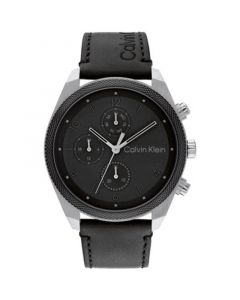 Men's Multifunction Black Leather Strap Watch 44mm