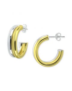 Polished Double Small Hoop Earrings in Sterling Silver & 18k Gold-Plate, 3/4", Created for Macy's