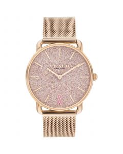 Women's Elliot Breast Cancer Awareness Glitter and Carnation Gold Tone Mesh Bracelet Watch 36mm