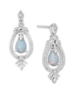 Opal (1/6 ct. t.w.) & Diamond (1/6 ct. t.w.) Elsa Drop Earrings in Sterling Silver