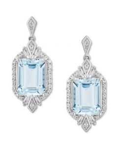 Aquamarine (1 ct. t.w.) & Diamond (1/4 ct. t.w.) Elsa Drop Earrings in Sterling Silver