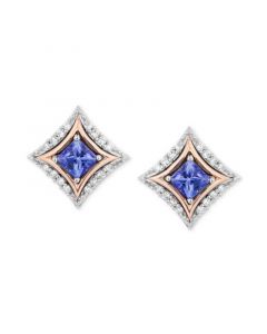 Tanzanite (1/6 ct. t.w.) & Diamond (1/10 ct. t.w.) Stud Earrings in Sterling Silver & 10k Rose Gold