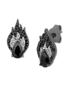 Onyx & Black & White Diamond (1/5 ct. t.w.) Villains Maleficent Stud Earrings in Black Rhodium Plated Sterling Silver