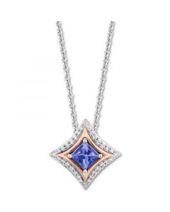 Tanzanite (1/3 ct. t.w.) & Diamond (1/10 ct. t.w.) Pendant Necklace in Sterling Silver & 10k Rose Gold, 16" + 2" extender