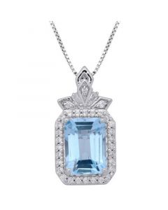 Swiss Blue Topaz (1-1/3 ct. t.w.) & Diamond (1/10 ct. t.w.) Elsa Pendant Necklace in Sterling Silver, 16" + 2" extender