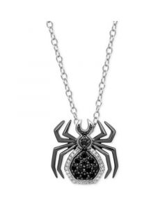 Black & White Diamond Spider Pendant Necklace (1/6 ct. t.w.) in Sterling Silver & Black Rhodium-Plate, 16" + 2" extender