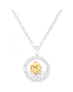 Diamond Belle Rose Circle Pendant Necklace (1/6 ct. t.w.)  in Sterling Silver & 14k Gold-Plate, 16" + 2" extender