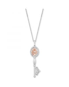 Diamond Belle Rose Key Pendant Necklace (1/6 ct. t.w.) in Sterling Silver & 14k Rose Gold-Plate