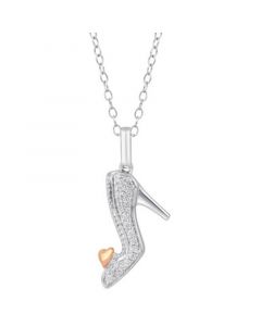 Diamond Cinderella Slipper & Heart Pendant Necklace (1/10 ct. t.w.) in Sterling Silver & 10K Rose Gold, 16" + 2" extender