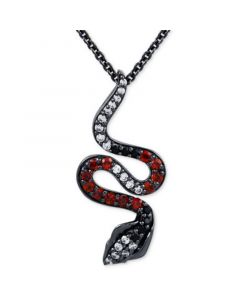 Rhodolite Garnet (3/8 ct. t.w.), Black Diamond (1/20 ct. t.w.) & Diamond (1/10 ct. t.w.) Jafar Snake Ring in Black Rhodium-Plated Sterling Silver, 16" + 2" extender