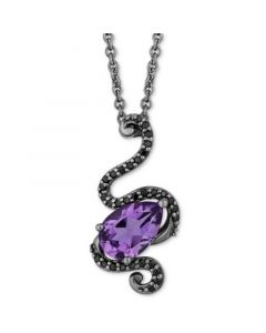 Amethyst (1-1/10 ct. t.w.) & Black Diamond (1/6 ct. t.w.) Ursula Tentacle Pendant Necklace in Black Rhodium-Plated Sterling Silver, 16" + 2" extender