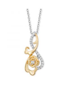 Diamond Belle Rose Pendant Necklace (1/6 ct. t.w.) in Sterling Silver & 10k Gold, 16" + 2" extender