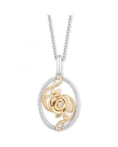 Diamond Oval Belle Rose Pendant Necklace (1/6 ct. t.w.) in Sterling Silver & 14k Gold