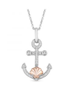 Diamond The Little Mermaid Ariel Princess Anchor Pendant Necklace (1/10 ct. t.w.) in Sterling Silver & 14k Rose Gold-Plate