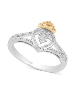 Diamond Crown Over Heart Ring (1/10 ct. t.w.) in Sterling Silver & Gold-Plate