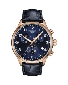 Men's Swiss Chronograph XL Classic Blue Leather Strap Watch 45mm