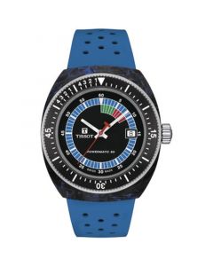 Men's Swiss Automatic Sideral S Blue Perforated Rubber Strap Watch 41mm