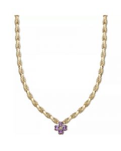 Amethyst Flower Cluster Stampato Link 18" Pendant Necklace (5-1/5 ct. t.w.) in 14k Gold-Plated Sterling Silver (Also in Citrine)