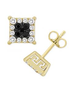 Men's Black & White Diamond Greek Key Stud Earrings (1/2 ct. t.w.) in 10k Gold