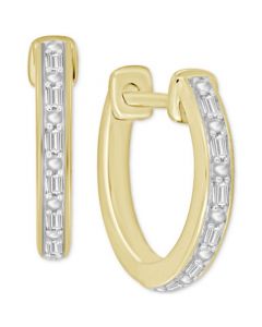 Men's Diamond Baguette Small Hoop Earrings (1/20 ct. t.w.) in 10k Gold, 5/8"