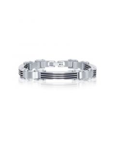 Men's Stainless Steel & Rubber Bar-Look Bracelet