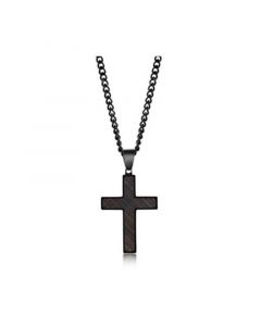 Men's Stainless Steel Black & Rose Gold Lined Cross