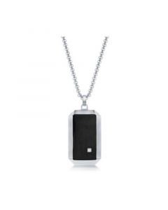 Men's Stainless Steel Black & Silver Single CZ Dog Tag Necklace