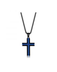 Men's Stainless Steel Black & Blue Plated Cross Necklace