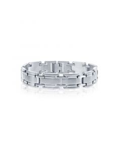 Men's Stainless Steel Matte and Polished Linked Bracelet