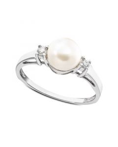 Cultured Freshwater Pearl & Diamond (1/10 ct. t.w.) Ring in 14k White Gold