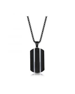 Mens Stainless Steel Black Plated Silver Lined Dog Tag Necklace