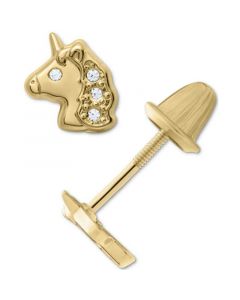 Children's Cubic Zirconia Unicorn Stud Earrings in 14k Gold